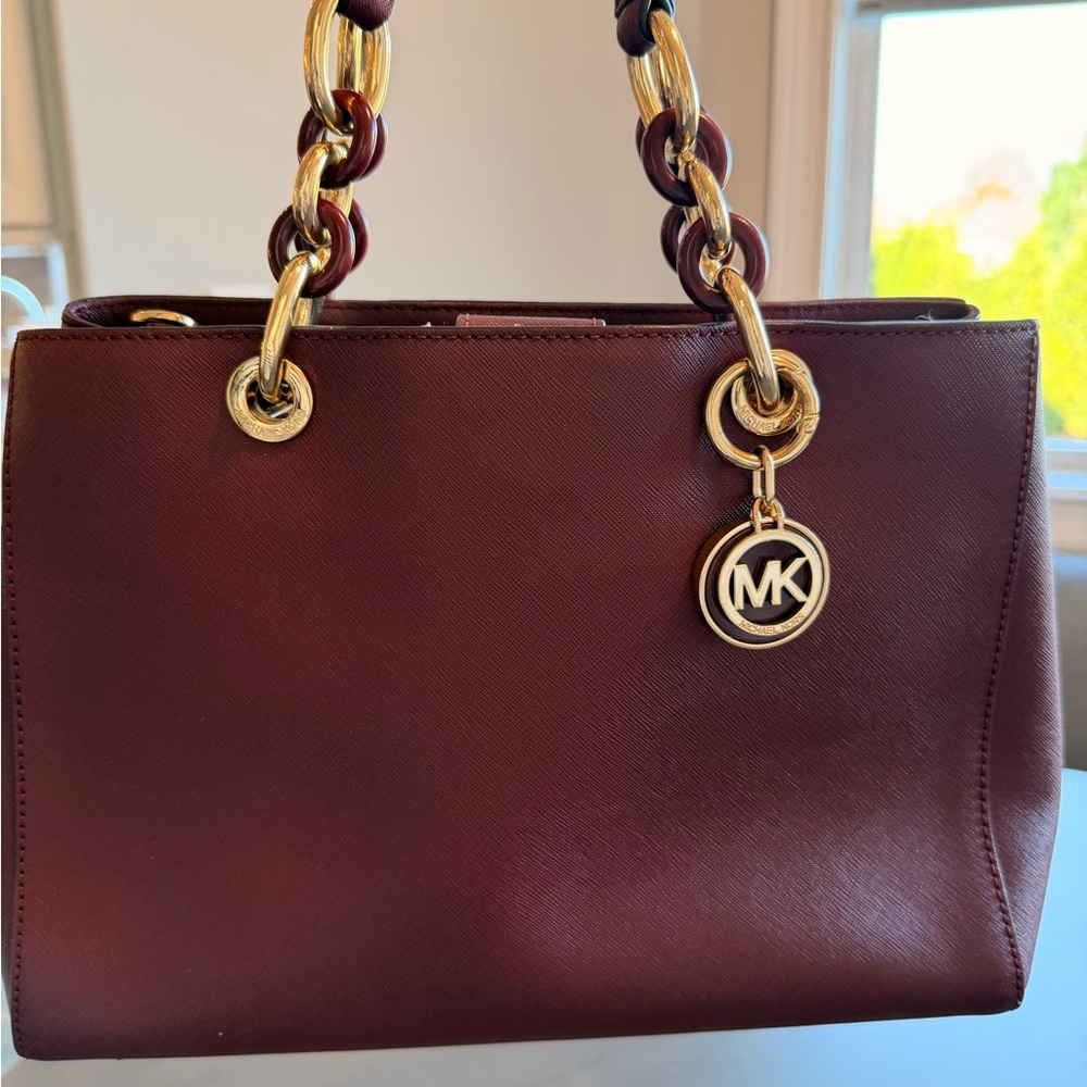 Michael Kors Cynthia Burgundy Medium Shoulder or Crossbody Bag with Gold Accents